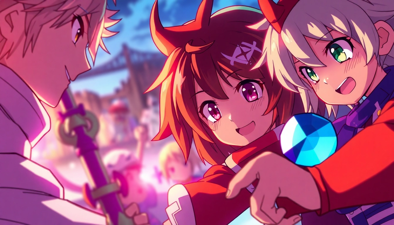 AI generated hentai featuring detailed anime characters in a vibrant fantasy setting with dynamic poses and immersive backgrounds.