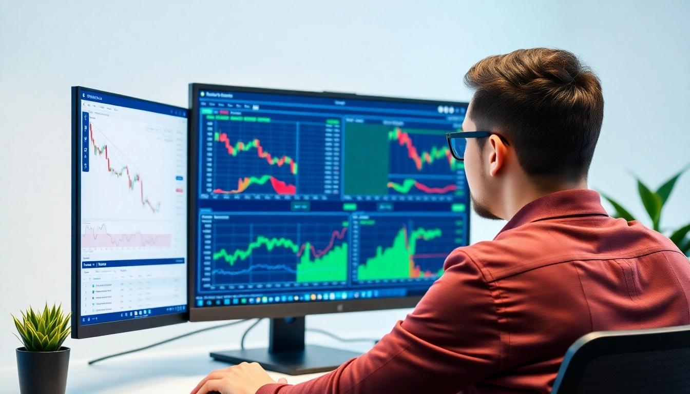 Online Trading for Beginners Beginner trader analyzing stock charts on computer screen for