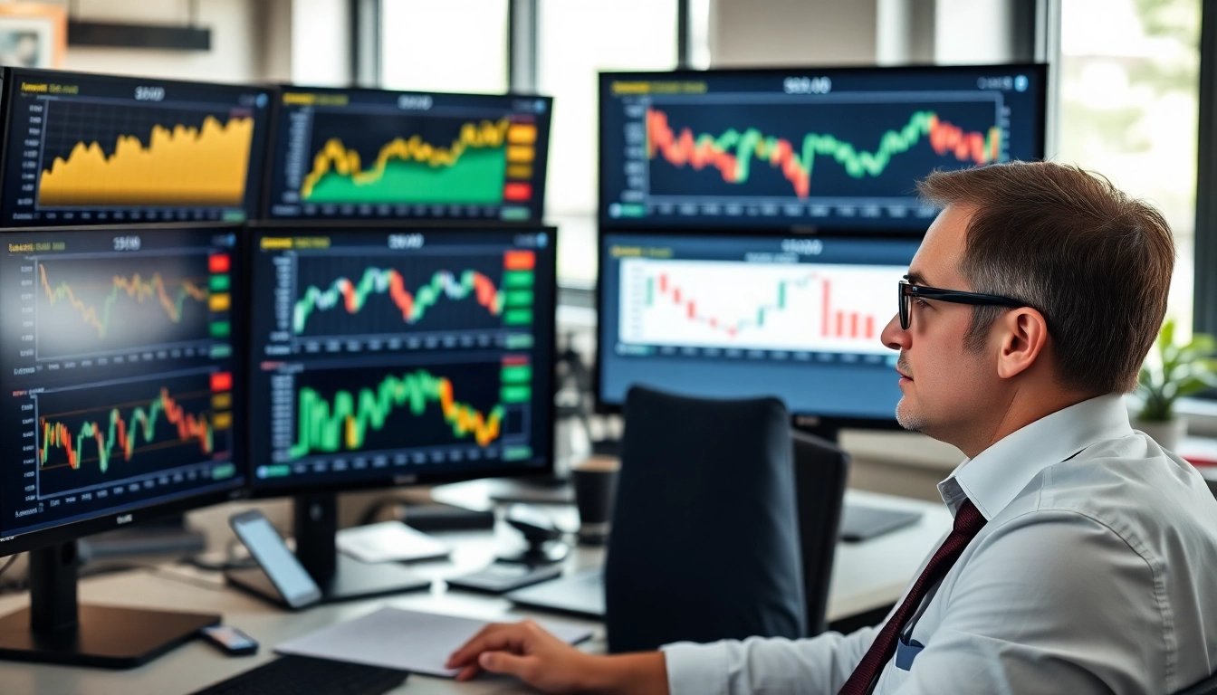 UK Commodities Investment News Financial analyst analyzing gold and stock market charts in office