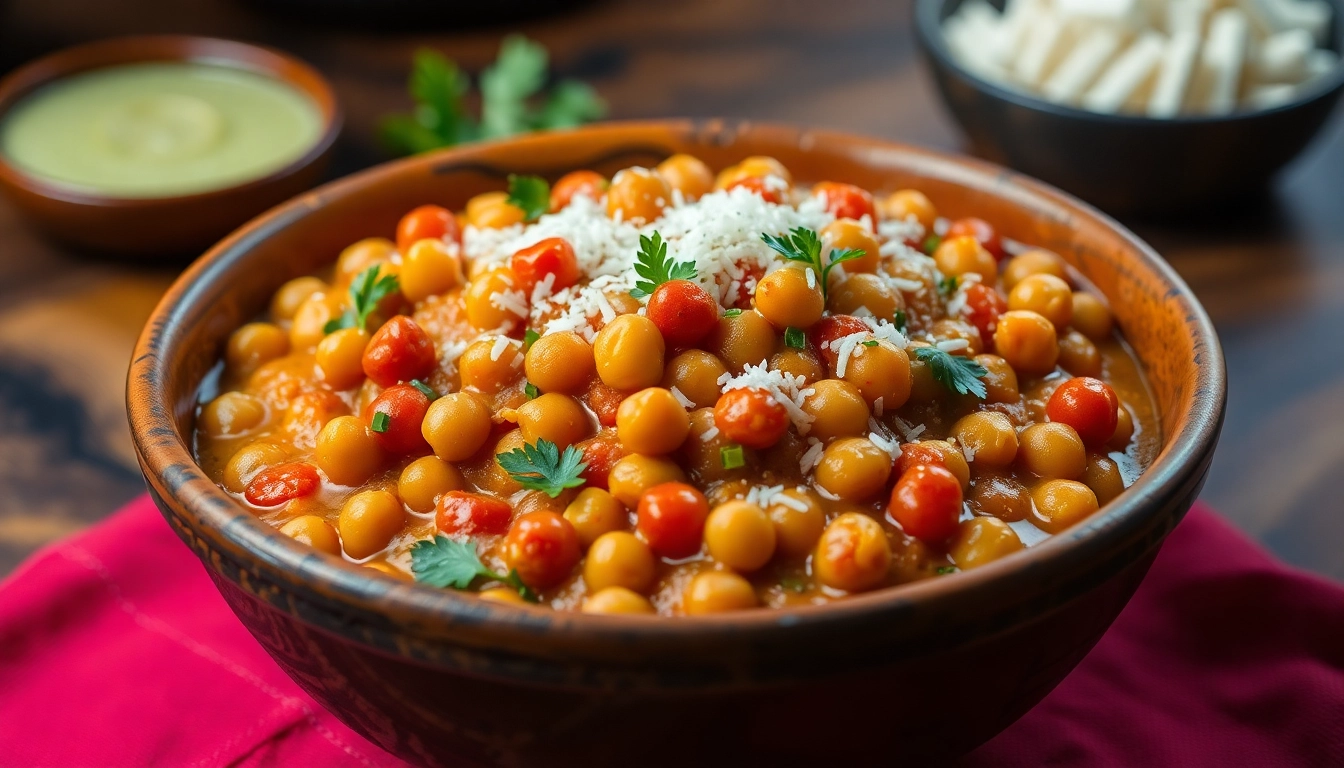 High-quality image of ready to eat Chana Masala in a bowl, highlighting rich spices and fresh
