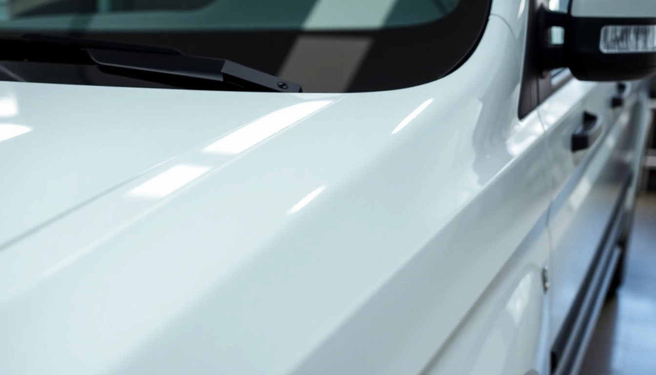Show a Wohnmobil in the process of Wohnmobil Politursiegelung, highlighting a glossy, protected